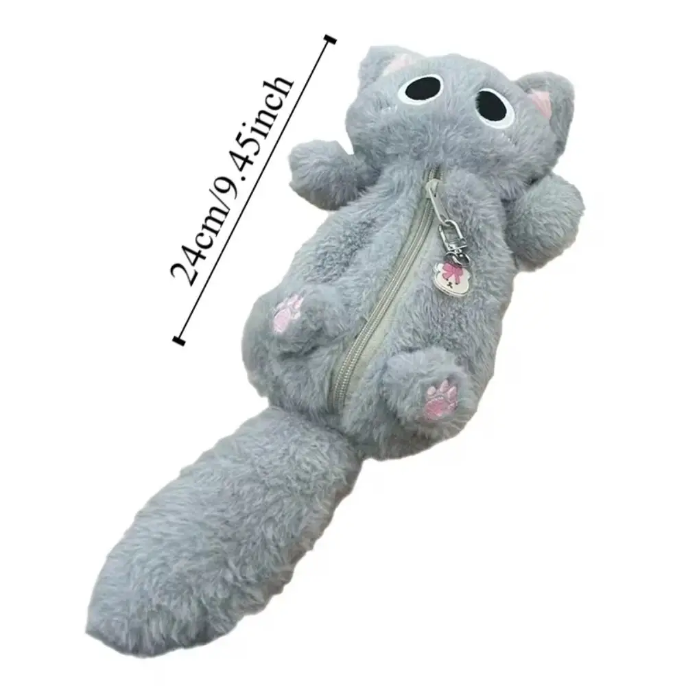 Cartoon Animal Gray Plush Cat Pen Bag Cute Desktop Cartoon Stationery Storage Bag Pencil Pouch Pencil Case