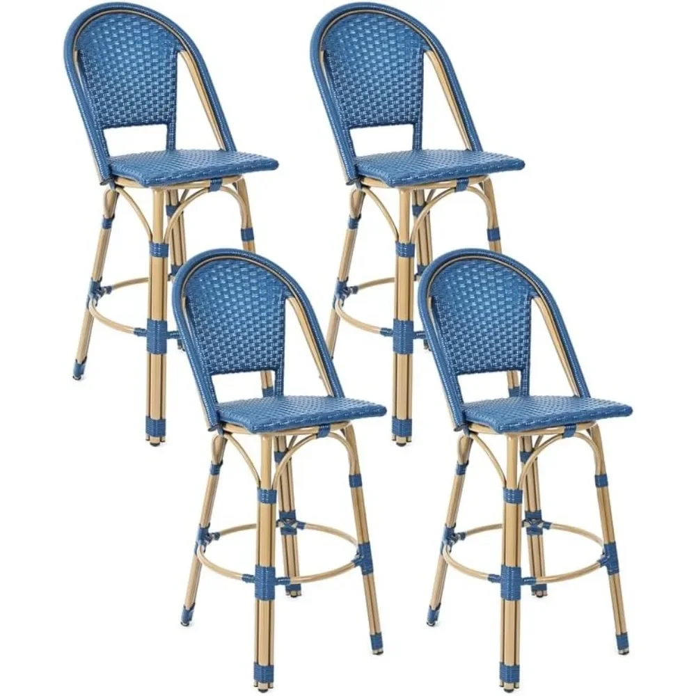 Bar Chairs， Bar Stools Set Of 4 | 30 Inch Bar Height Rattan  With Back Outdoor Patio  Stool | Sturdy Aluminum Frame