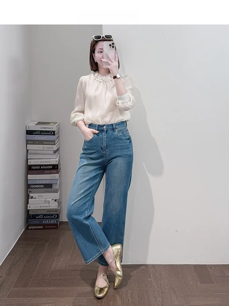 

Женский модный топ с воротником-лепестком, дышащий, немнущийся, премиум-класса, приятный для кожи