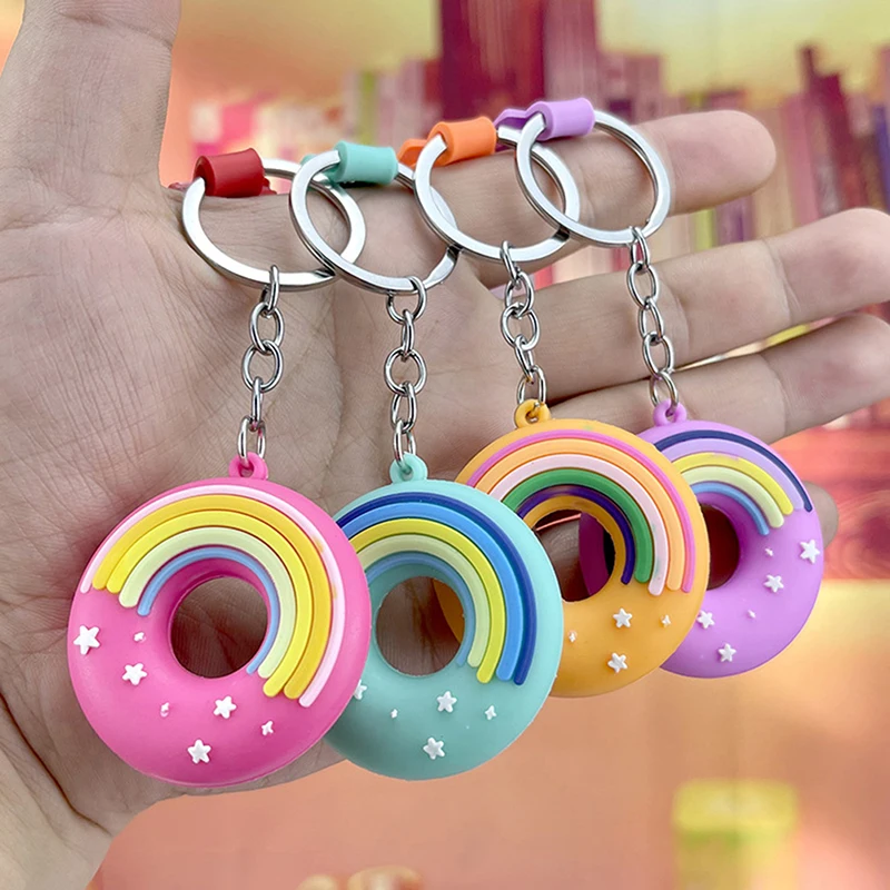 LLavero de PVC con forma de Donut de comida Kawaii, bonito colgante estético para mochila, regalo para parejas, llavero de coche