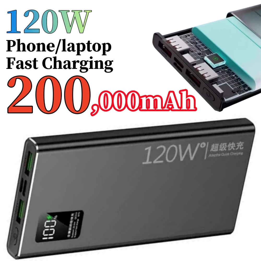 120W Power Bank For Xiaomi 200000mAh Large Capacity Fast Charging Laptop Mobile Phone Backup Power Compatible For Iphone Samsung