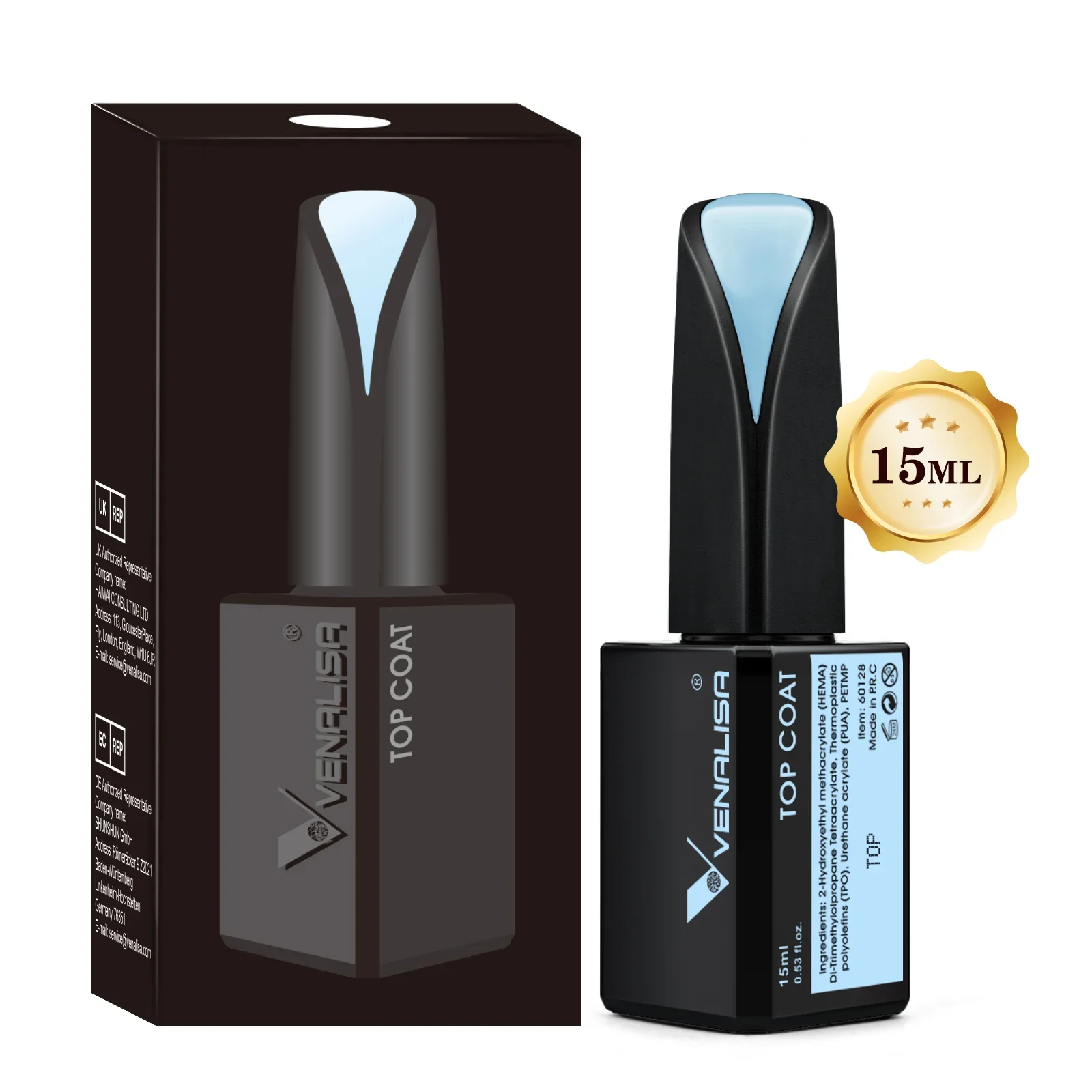 15ml VENALISA Color Nail Gel Polish Ultra Glossy Anti-Yellow Diamond Top Coat Soak Off UV LED Semi Permanent Gel Nail Lacquer