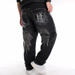 ManJeans Loose Baggy Jeans Hiphop Skateboard Denim Pants Street Dance Hip Hop Rap Male Black Trouses