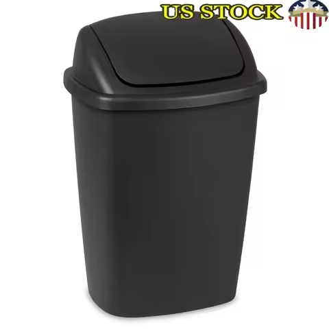 7.5 Gallon SwingTop Trash Can Plastic Wastebasket Indoor Kitchen Office Swing Lid Easy Clean Textured Surface BPA Free