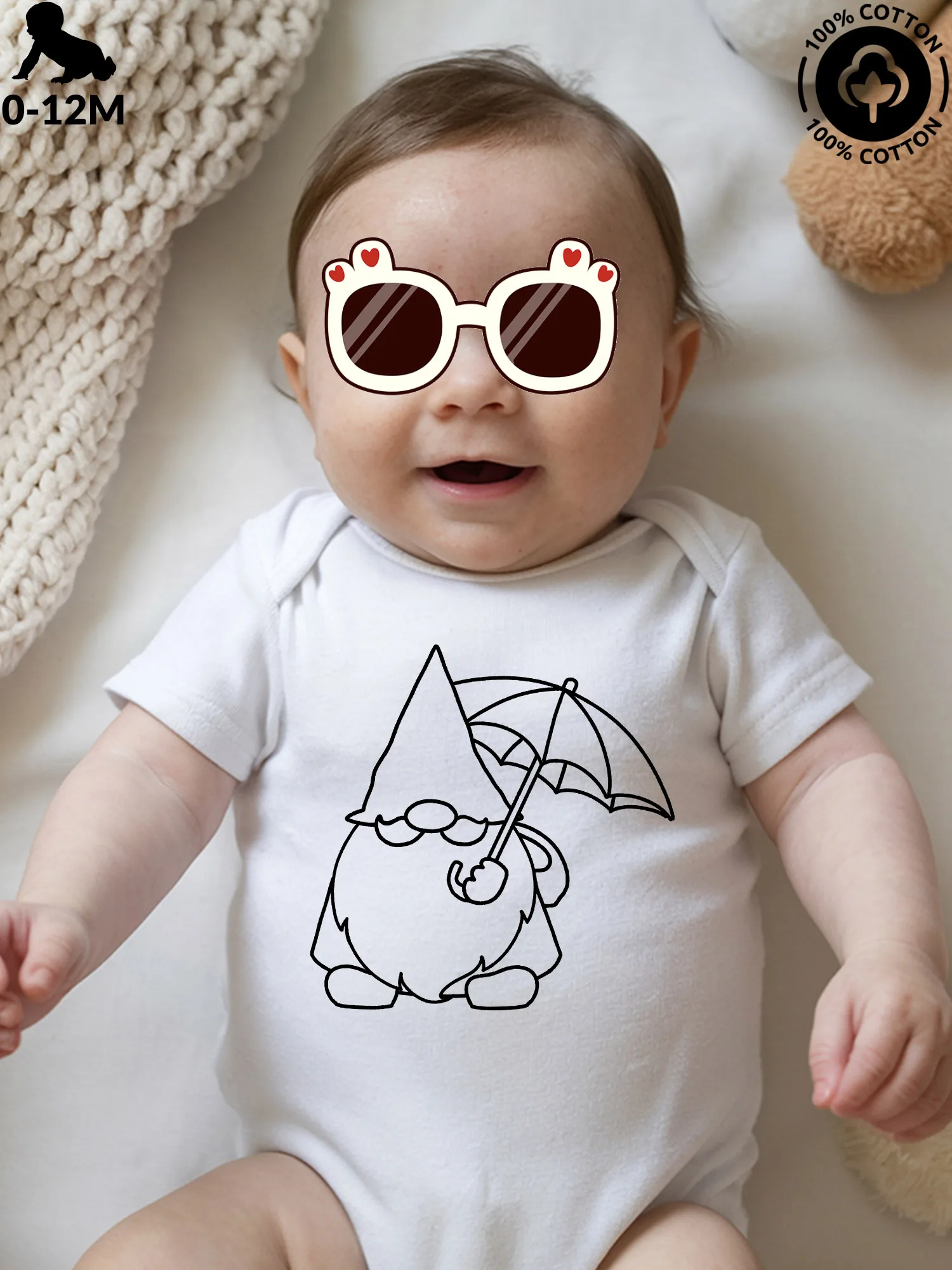 

Детский комбинезон-слип унисекс Umbrella Gnome, из чистого хлопка, мягкий, всесезонный, белый, 190 г/м²