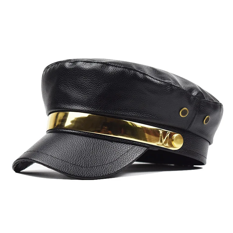 

Unisex Leather Eaves Military Hats Flat Top Baseball Caps For Women Outdoor Sports Cadet Sunscreen Hat