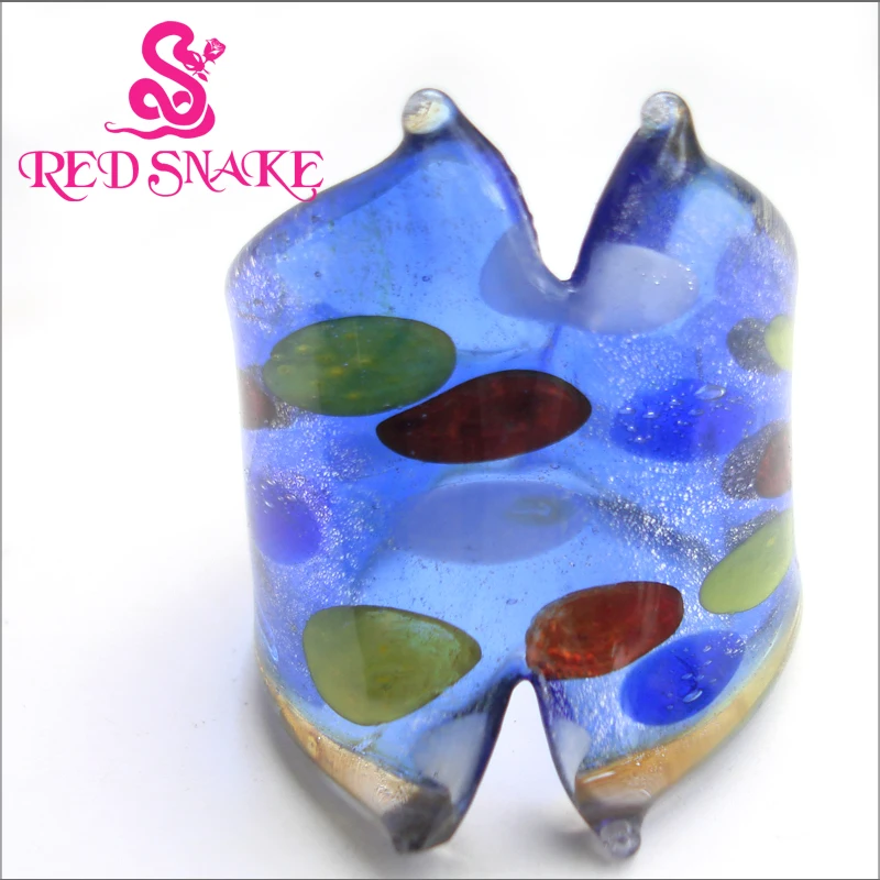 Fashion Handmade Blue with color spots Cutting feature Technology Murano Glass Ring