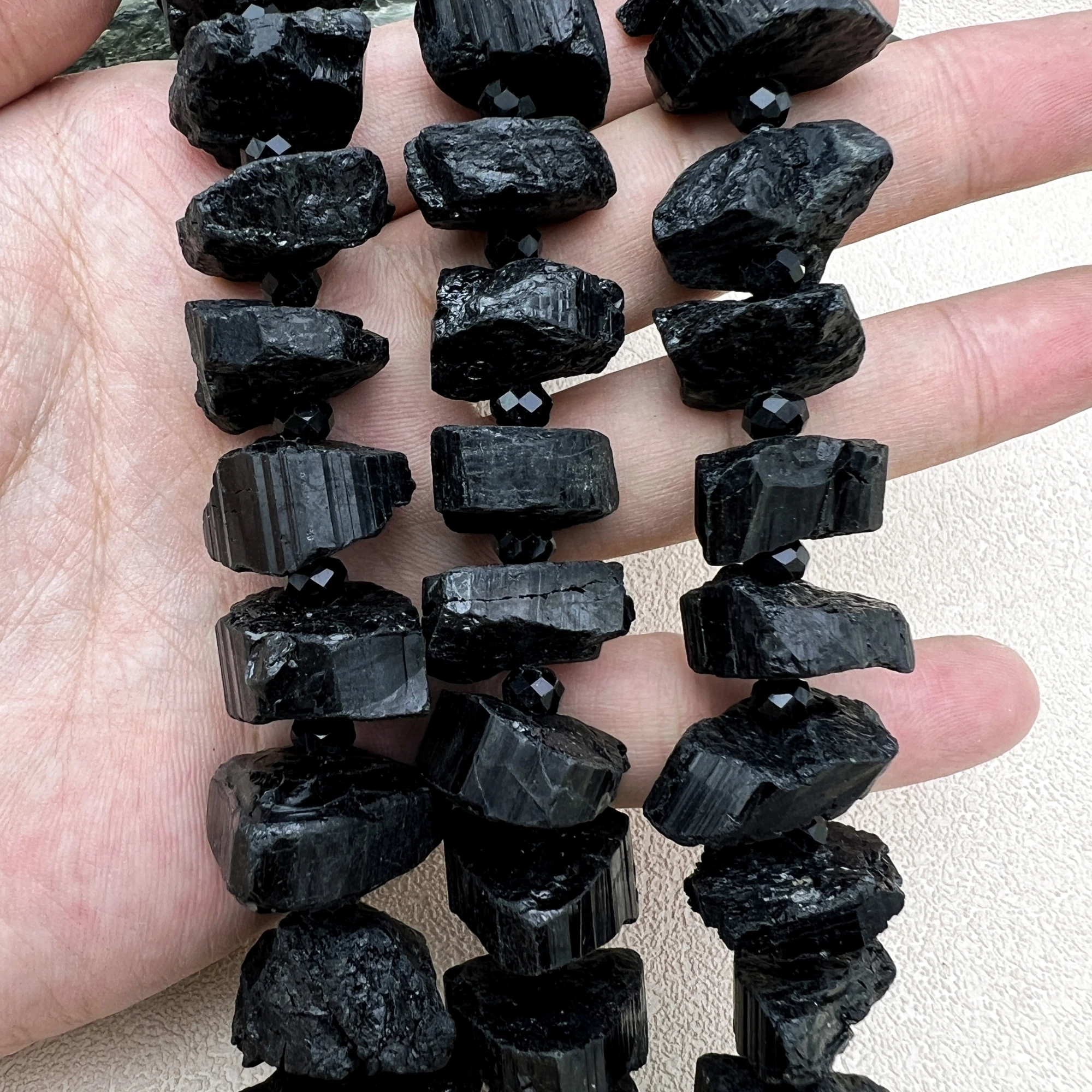 Large Rough Black Tourmaline Jet Stone Nugget Beads For DIY Jewelry Making