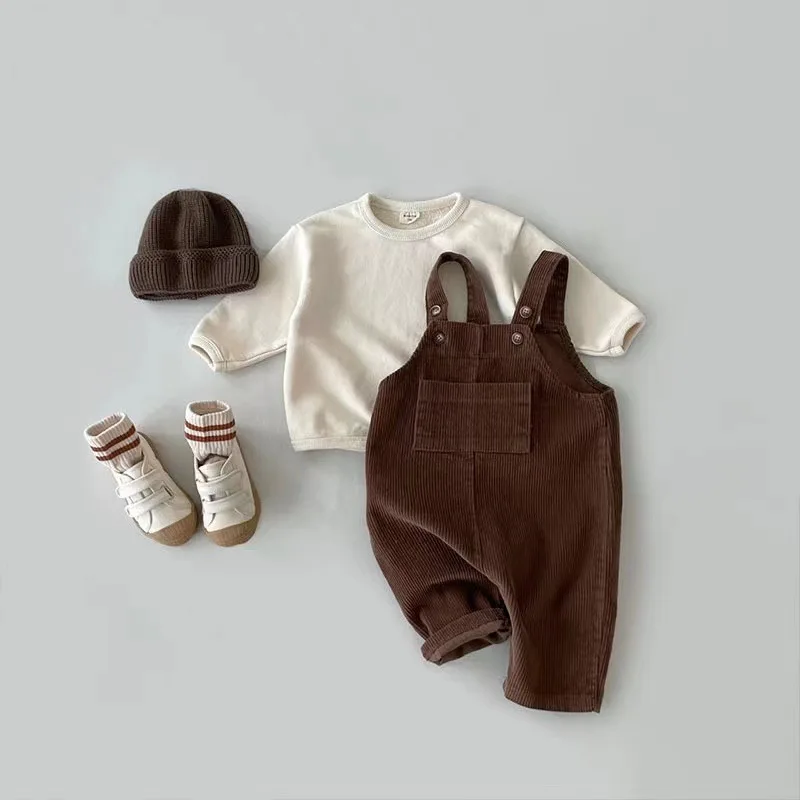 New Spring Baby Pants Toddler Boys Solid Corduroy Suspender Trousers  Girls Overalls Kids Basic Playsuit Jumpsuit Clothing