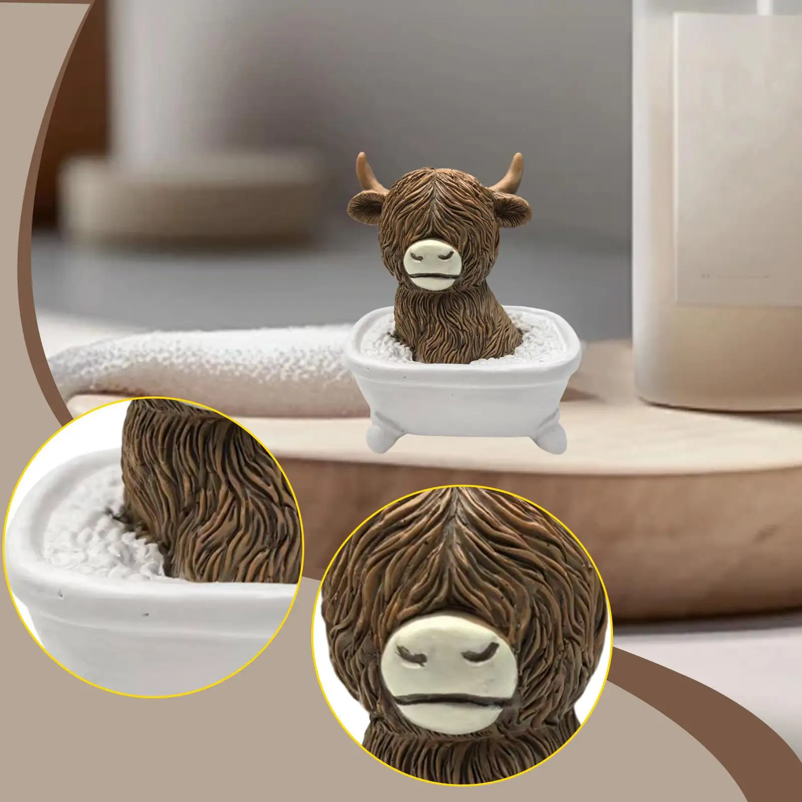 Resin Highland Cow Bathroom Decor Cute Desktop Figurine Gnome Style Room Ornaments for Living Room Shelf