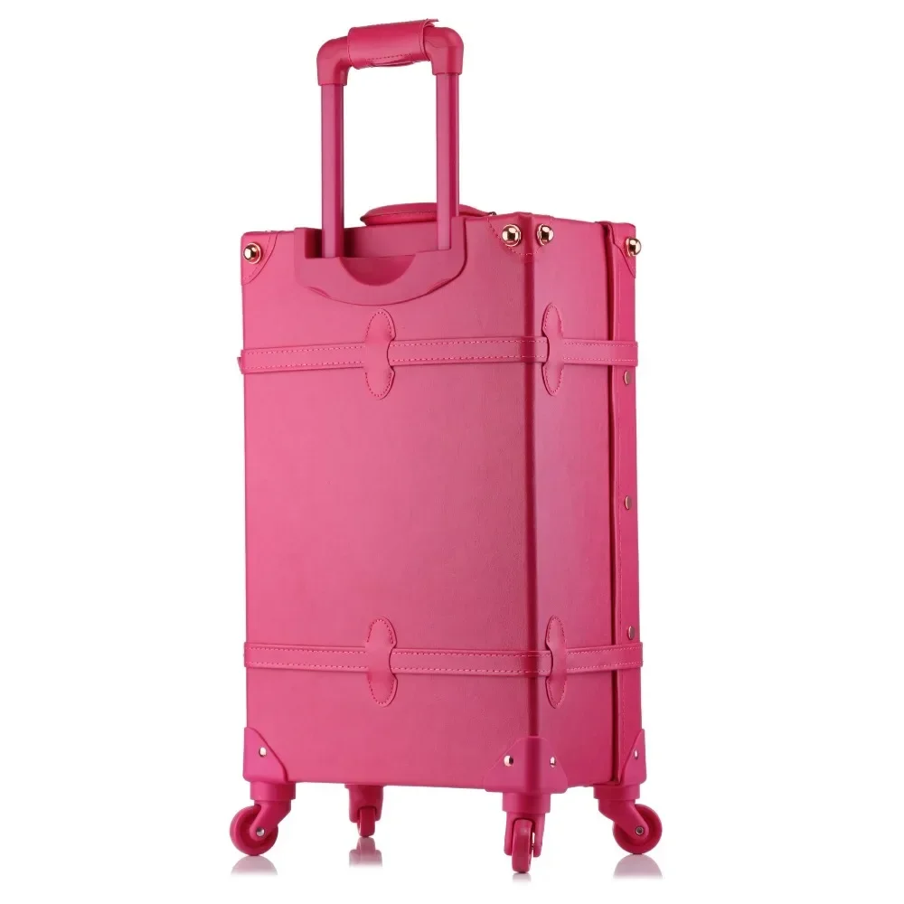 20/24/26 Inch Rolling Luggage Set Women Suitcase on Wheels PU Leather Pink Fashion Retro Trolley Cabin Suitcase with Wheel Girls