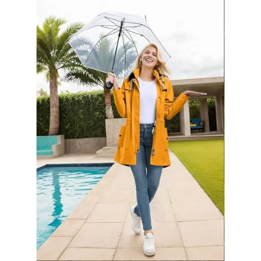 Rain Jacket Women Waterproof Long Lightweight Raincoat Hooded Windbreaker Outdoor Trench Coat S-3XL view 3