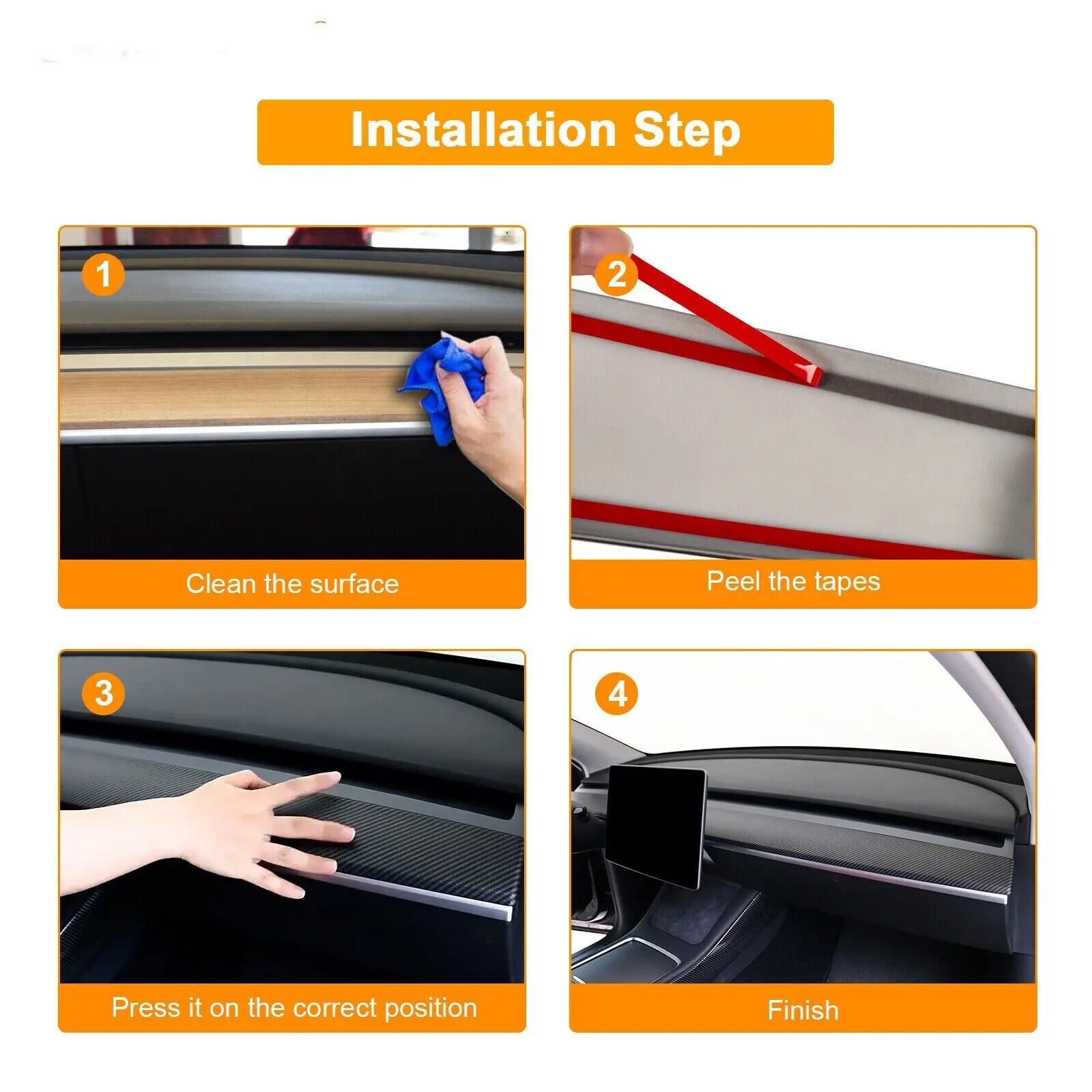 Tesla Dash Wrap Door Trim ABS modello in fibra di carbonio copertura del cruscotto Cap decorazione d\'interni Wrap Kit- Tesla Model 3 Y 2021 -2023