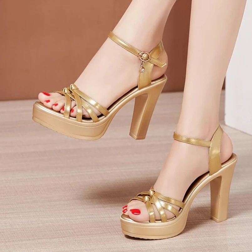 

2025 Большой размер 32-43 Сандалии на платформе и блочном каблуке Женская обувь Летние сандалии-гладиаторы на высоком каблуке 10 см Женские сандалии для вечеринки