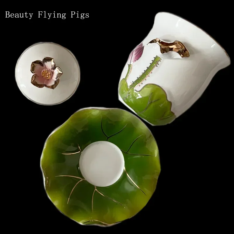Ceramic Household Offering Holy Water Cup Guanyin Lotus Water Purification Cup God of Wealth Tribute Cup Buddhist Supplies