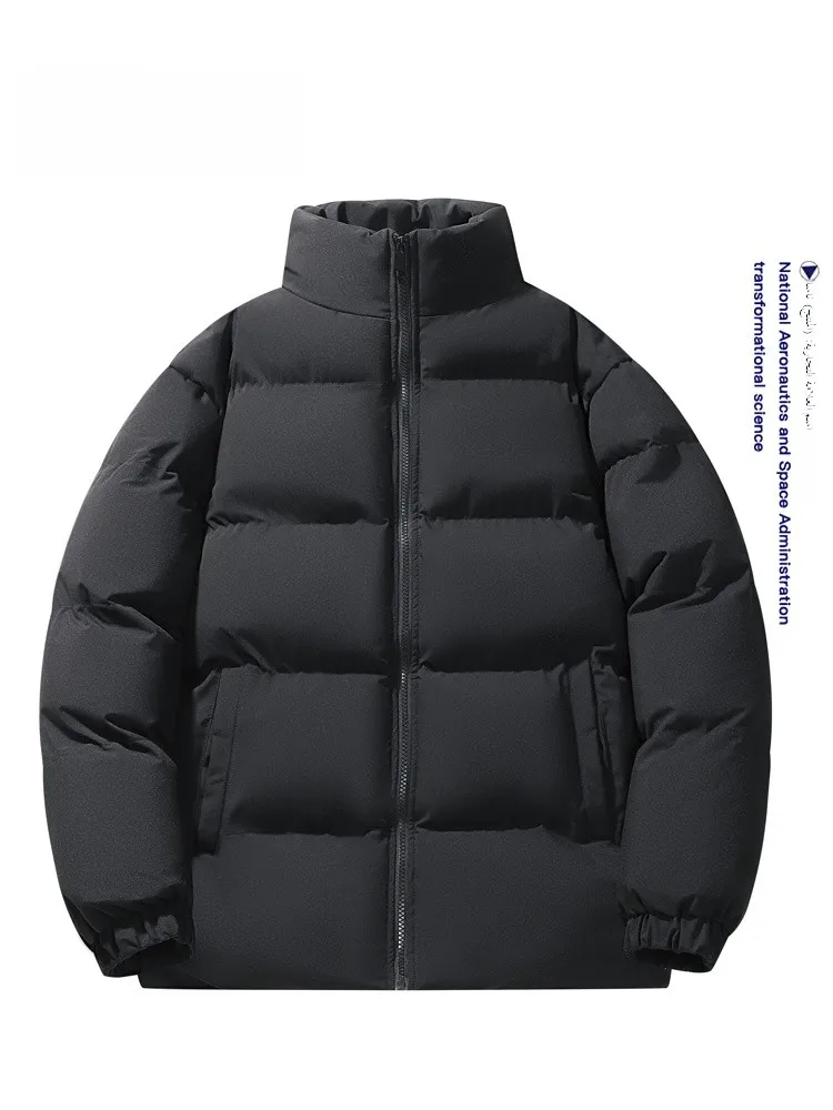 Jaqueta Masculina de Aodão Acolchoada e Quente para Outono/Inverno, Estilo Puffer, Moderna, Manga Longa, com Zíper, Cor Sólida