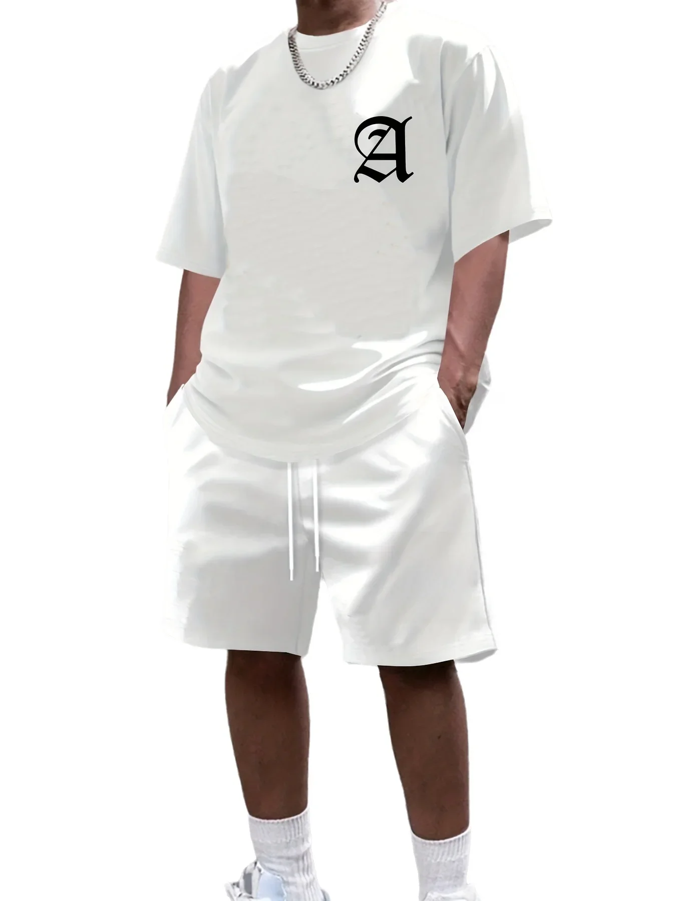

2025 Summer New 3D Letter Print Men's Set Is A Retro and Fashionable Street Trend for Summer Outdoor Sports Set