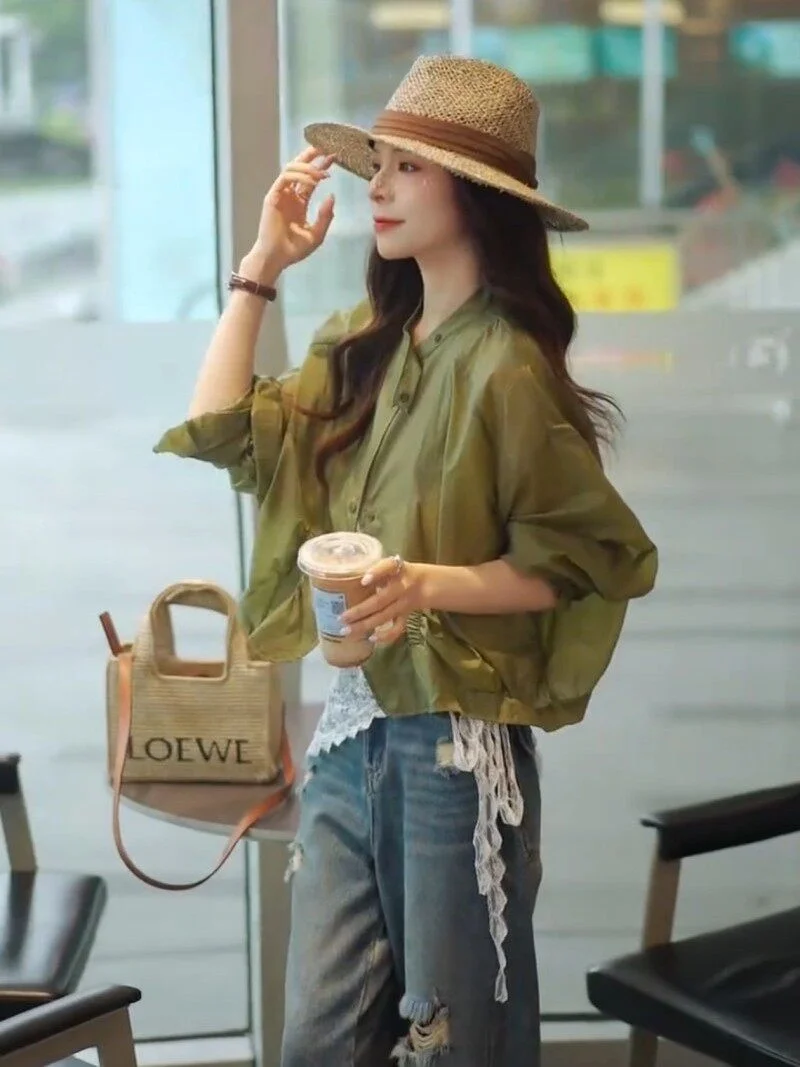 

Korean Style Women's Loose Lightweight Breathable Sun Protection Jacket Summer New Design Folded Slimming Top Short Coat