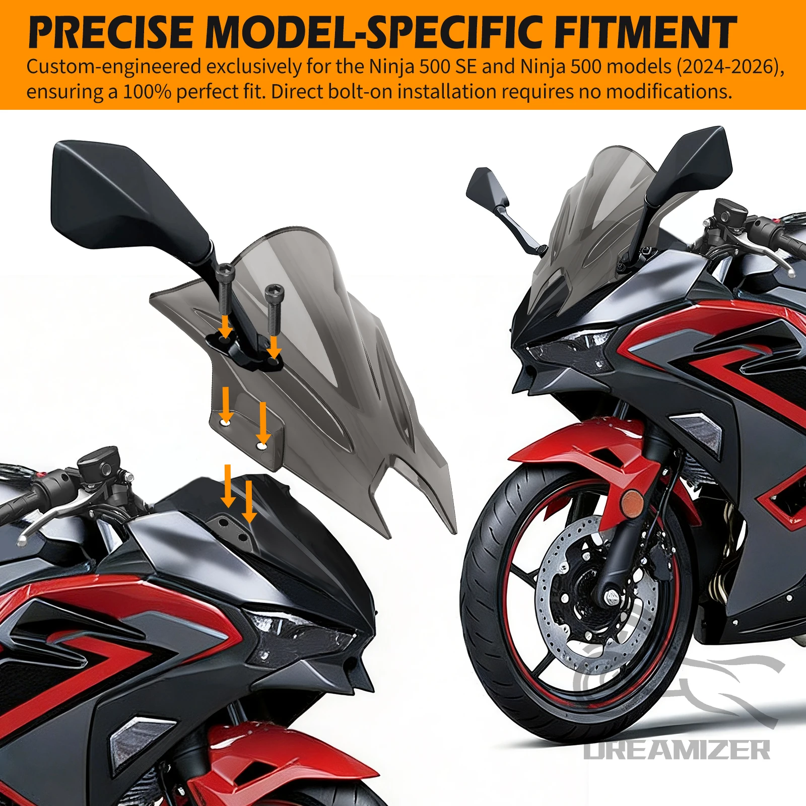 New Motorcycle Accessories For Kawasaki Ninja 500 SE 2024-2026 Windshield Visor Double Bubble Windscreen Wind Deflector