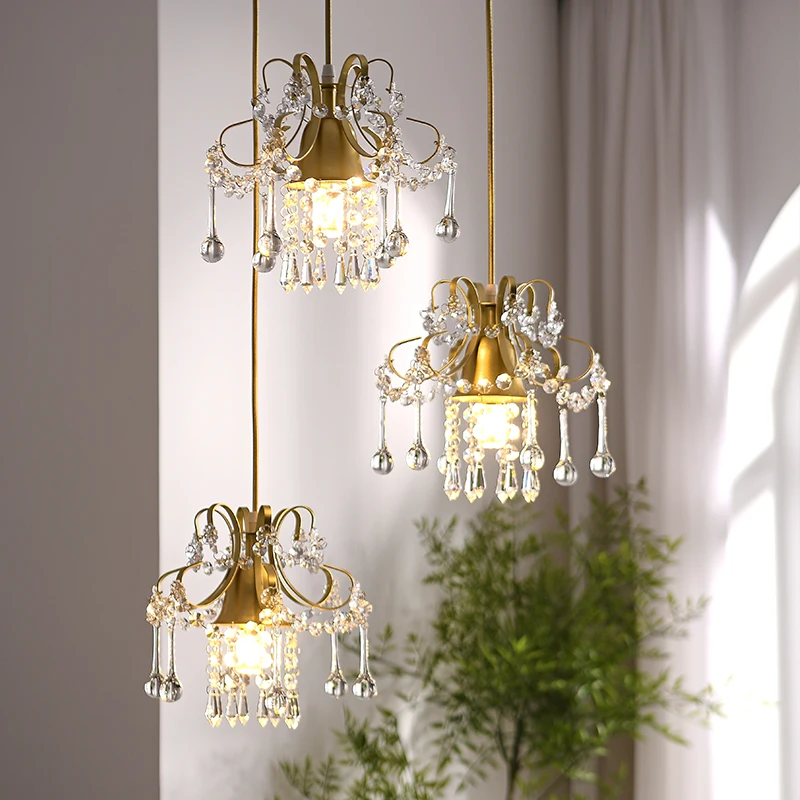 

French Style 3-head Restaurant Pendant Lamp Simple Table Lamp Elegant Bar Pendant Lamp Nordic Light Luxury Crystal Lamp