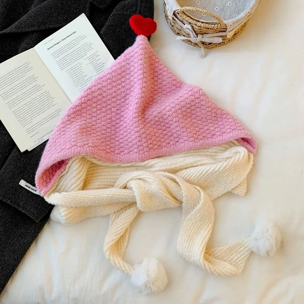 Fashion 2-in-1 Knitted Hat Scarf Windproof Ear Protection Winter Hooded Scarf Soft Sweet Scarf Hat for Women