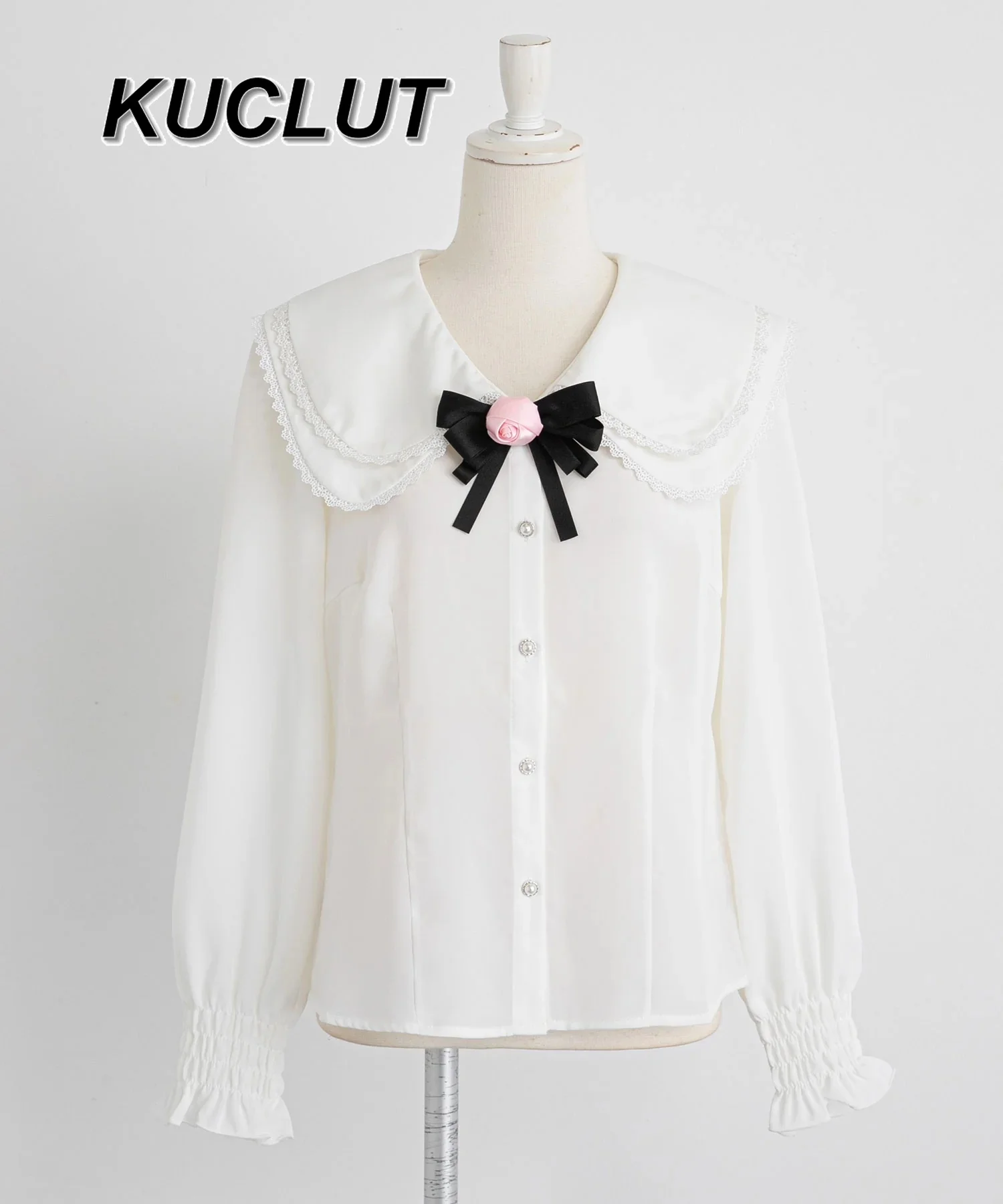 Hauts pour femmes automne hiver nouveaux chemisiers polyvalents mignon Double couche col 3D fleur à manches longues chemise vêtements intérieurs chemises blanches