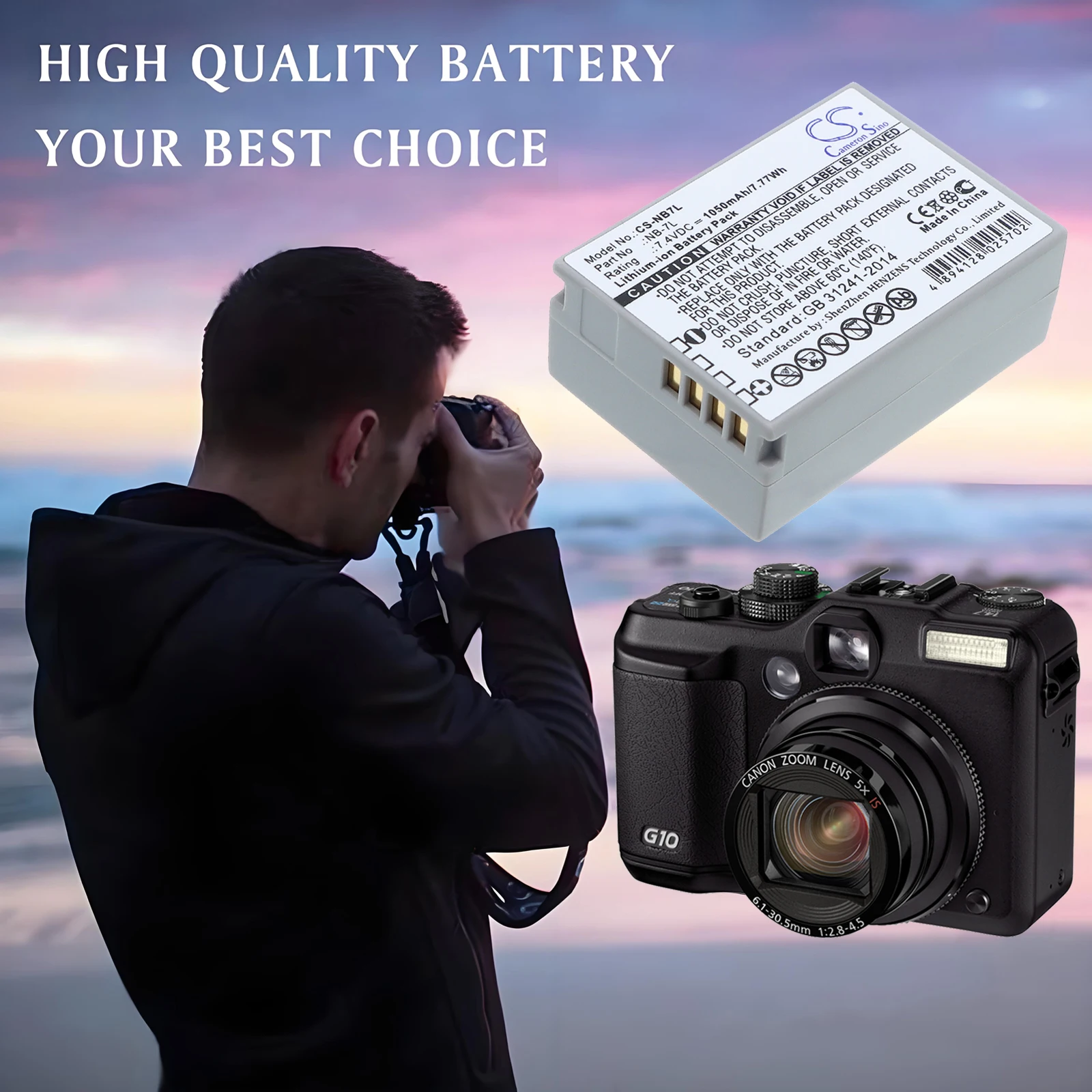 CameronSino Battery for Canon PowerShot G10 PowerShot G10 IS PowerShot G11 PowerShot G12 fits Canon NB-7L camera battery 1050mAh