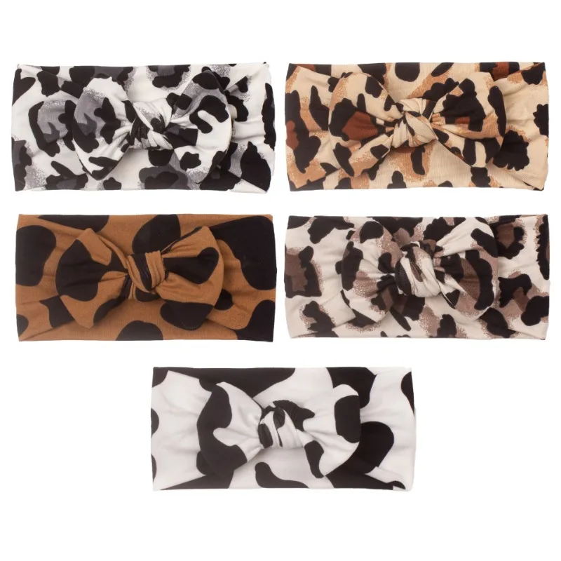 New Baby Leopard Print Headband Children's Wide Edge Seamless Bow Headband Baby Headband