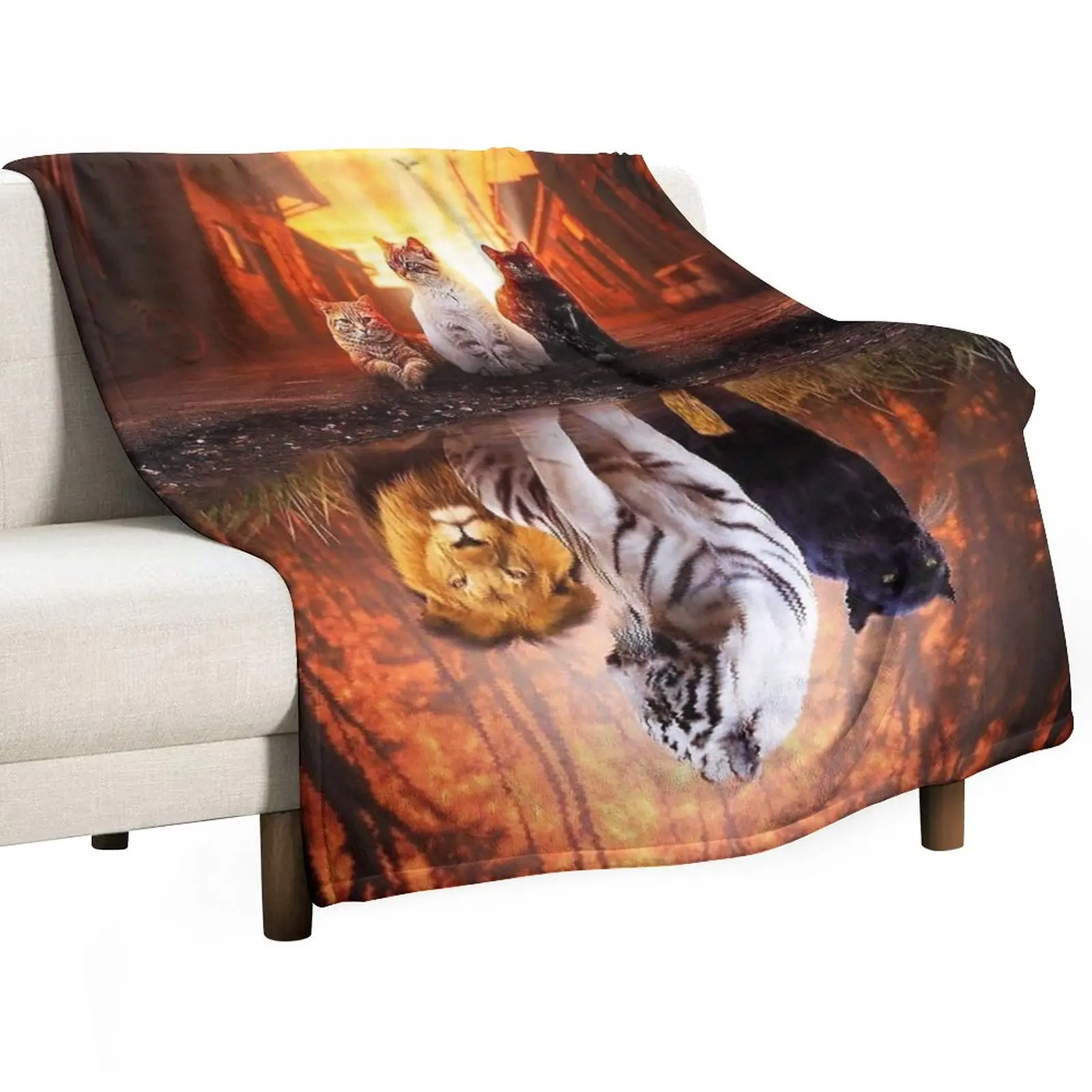 Cat vs Tiger - Cat is Tiger Reflection Throw Blanket Giant Sofa Soft Blankets For Bed Fashion Sofas Blankets