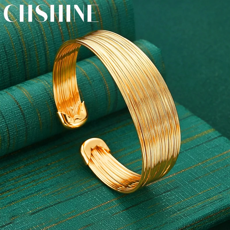 925 Sterling Silver 18K Gold Multi Coil Wide Open Bangle for Women Fashion Wedding Party Jewelry