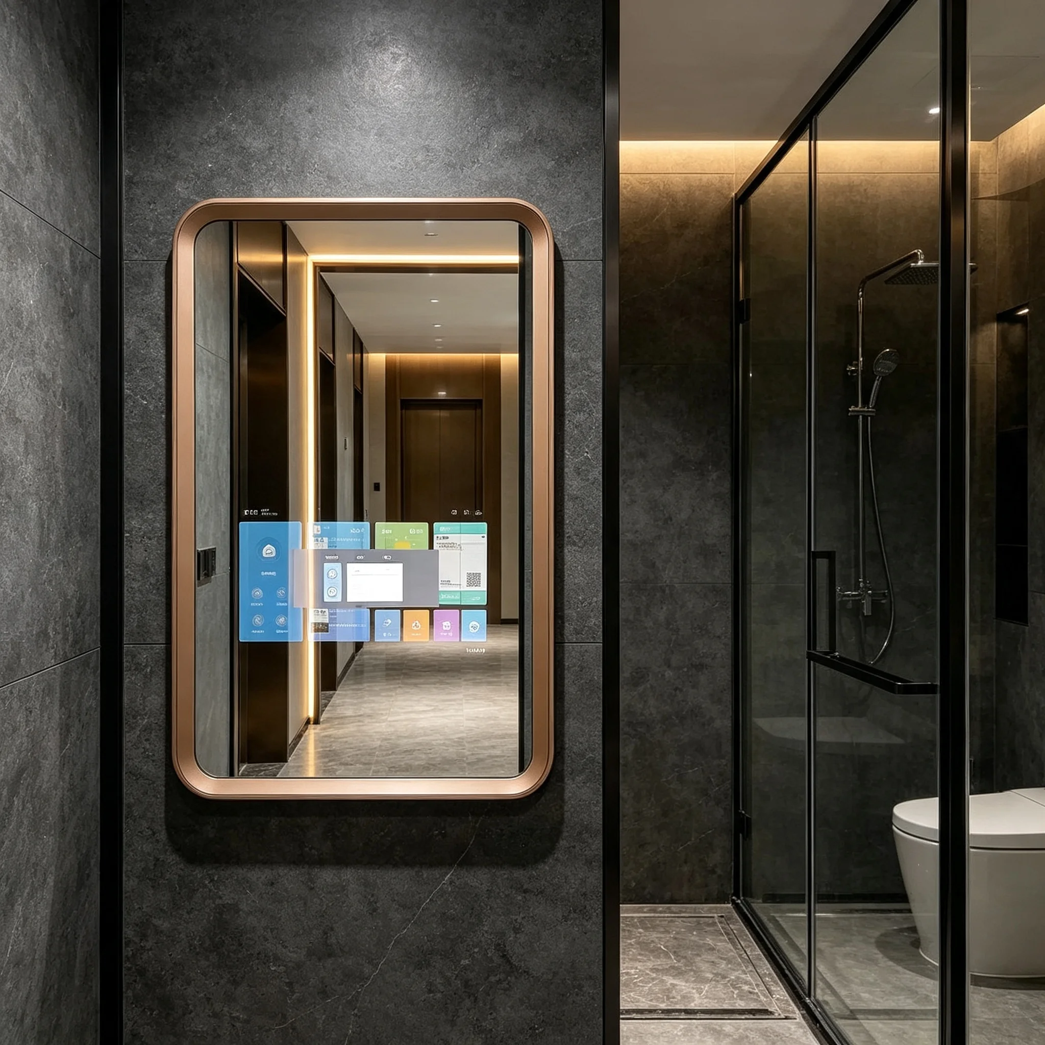 Bathroom Large Smart Mirror With Touch Switch Modern Square Design LED Lighting IP65 Rated