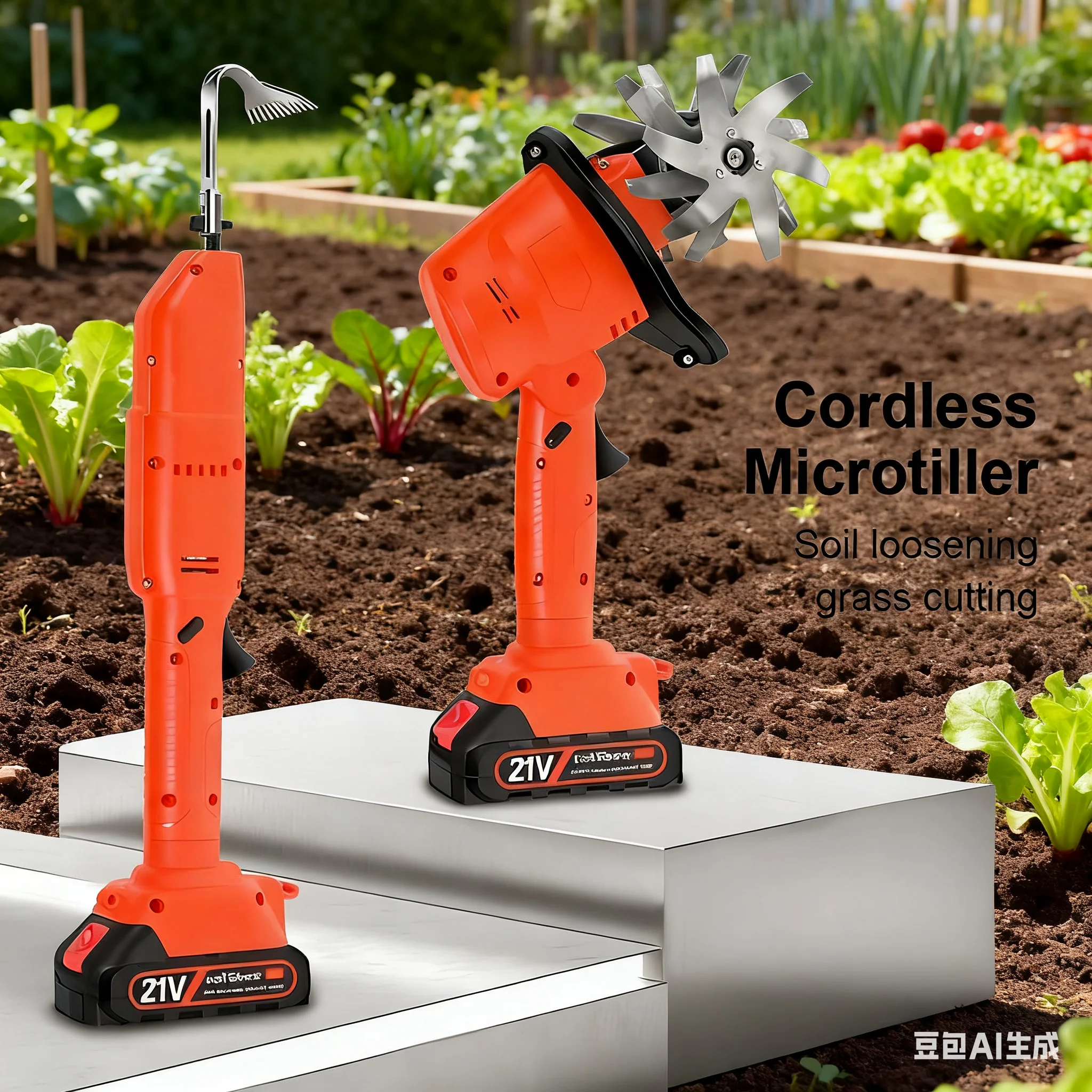 Cordless Electric Handheld Microtiller 21V-24V Battery Powered Handheld Mini Tiller Portable Electric Soil Cultivator