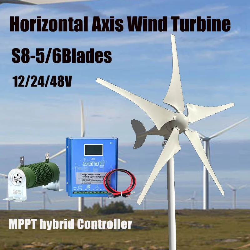 6 Blades Horizontal Wind Turbine Generator 8000W Wind Power Generation Windmill Home Use High Efficient Controller