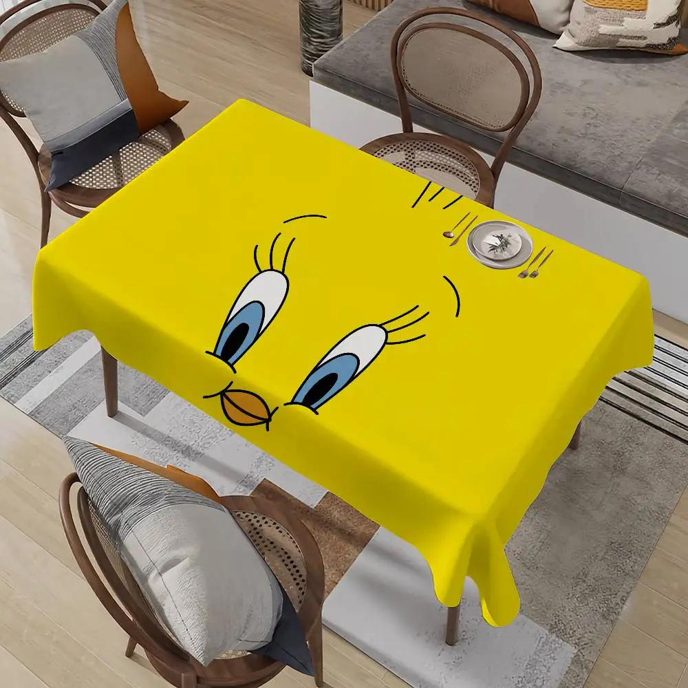 Cartoon Bird Cute T-Tweety Gelbe Tischdecke, schmutzabweisend, dekorative, waschbare Tischdecken, Geburtstagsfeier, Esstisch