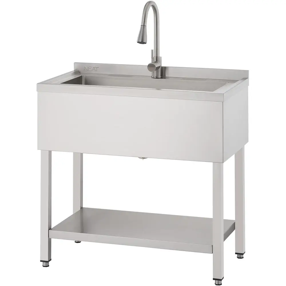 

Универсальная раковина EcoStorage из нержавеющей стали, негабаритная отдельно стоящая универсальная раковина с одной чашей, выдвижной кран, гараж, прачечная,