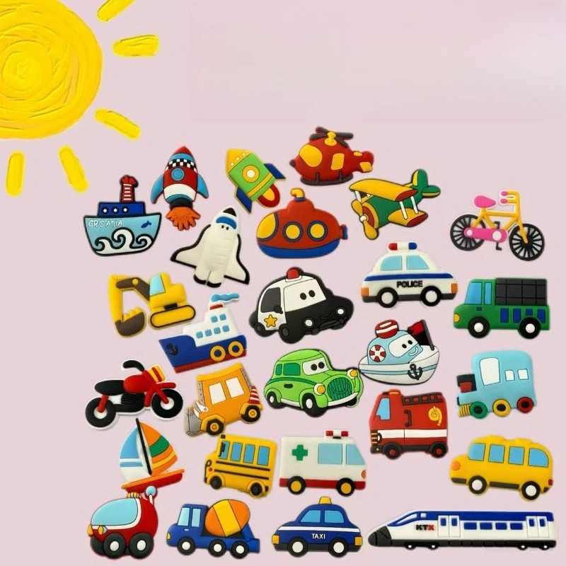 15pcs Transport Tool Taxi Bicycle Bus Fridge Magnets Car Rocket Truck Whiteboard Sticker Refrigerator Decoration Magnet Message