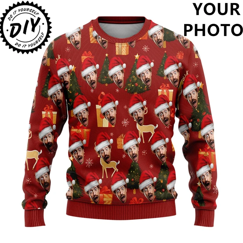Custom Photos Graphic Sweatshirt Customize Picture Ugly Christmas Sweater Diy Personalized Face Image Pullover Sweaters Unisex