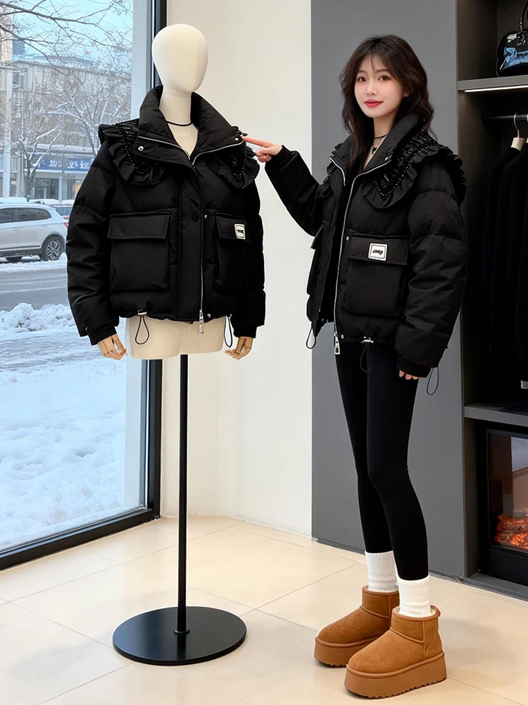 

Faionable Quilted Cotton Jaet Women's Sle Thiened Warm Fce Lined down Bread Sle ort Outerwear Korean Version