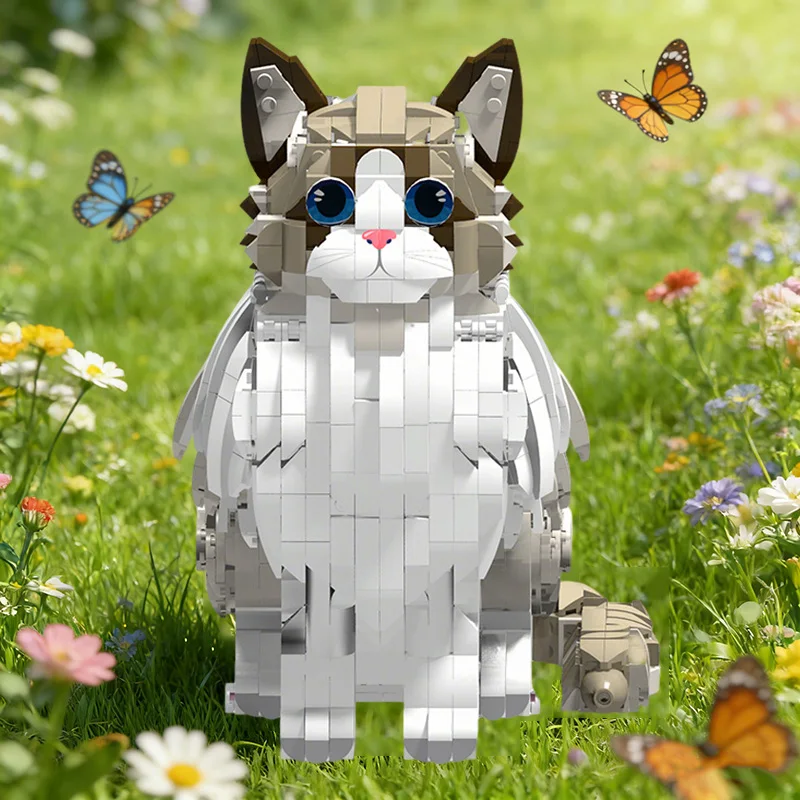 

23.5cm Ragdoll Building Block Pet Model MOC Assembled 3D Cat Figure Mini Bricks Animal Toy For Kids Christmas Gift