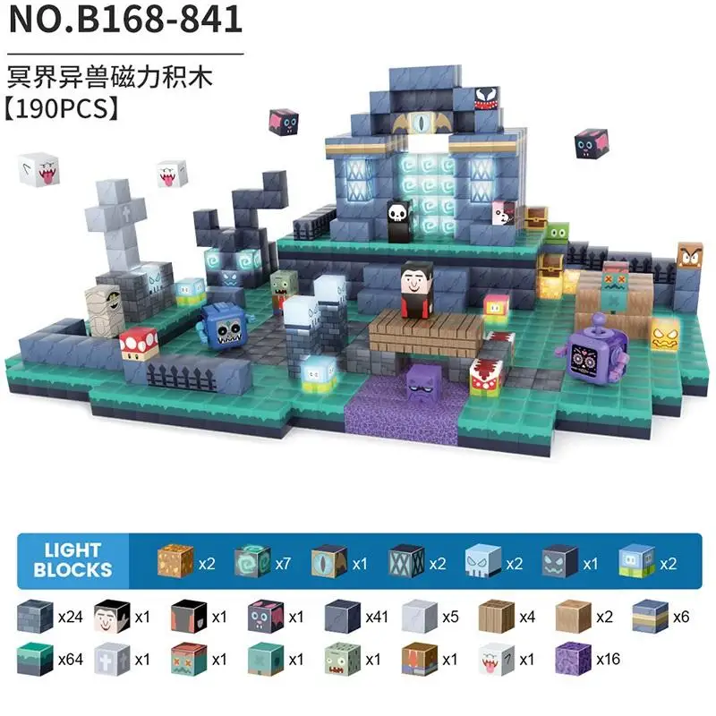 Magnetische Bausteine mit Lichtern Underworld Monsters STEM Montessori Sensorische Stapelwürfel Spielzeug für Kinder ab 3 Jahren Geschenke für Jungen