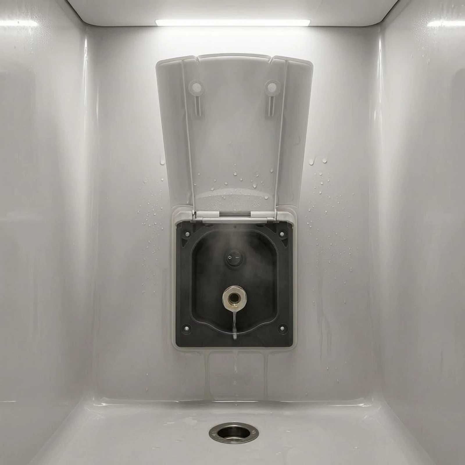 Shower Water Box Hinged Lid Wall-Mounted Shower Box Bathroom Fixture Recessed Panel White and Black