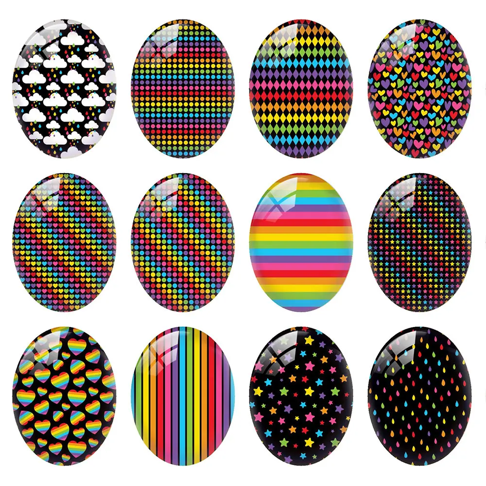 Random Mixed Round/Oval/Square Rainbow Pop Art Heart Cloud Photo Glass Cabochon Flatback Demo Cameo For Diy Jewelry Making