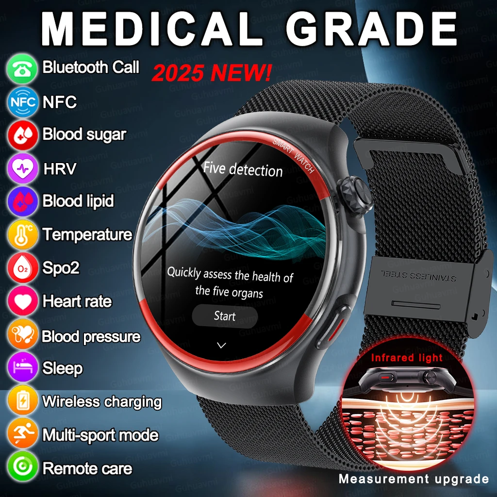 2025 New ECG+HRV Medical Grade Smart Watch Blood Sugar Blood pressure Blood oxygen Bluetooth Call
