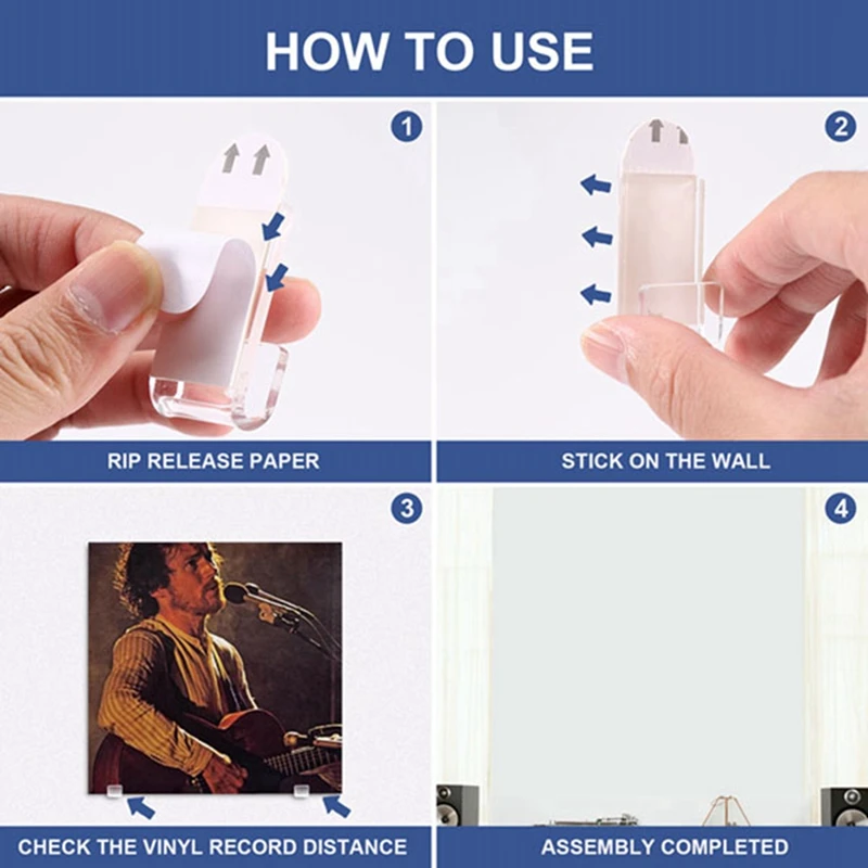 Clear Vinyl Record Display Shelf Wall Mount, 24Pcs Self Adhesive Acrylic Album Record Wall Display Holder Record Hanger-WMAN