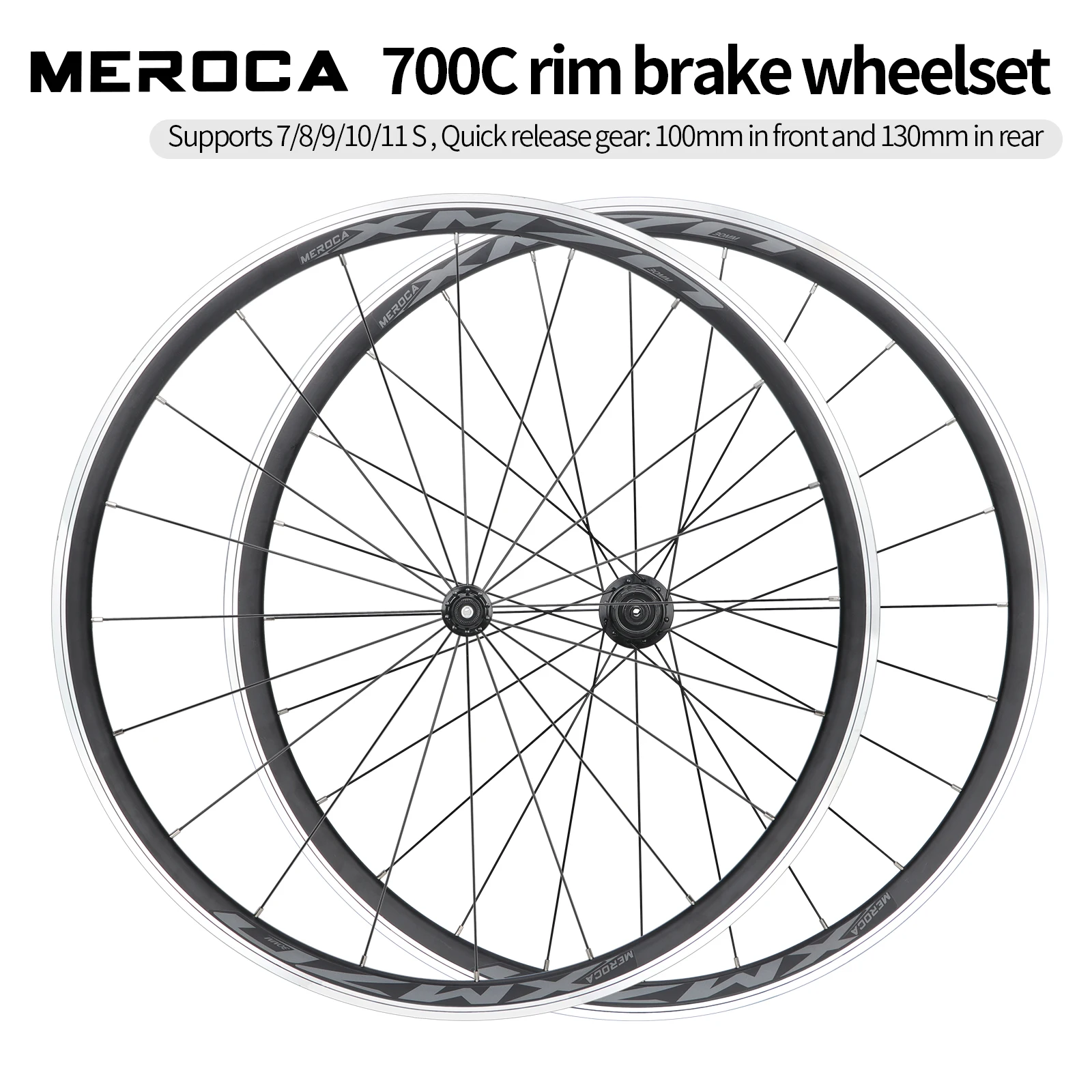 MEROCA-Paire de roues de vélo en alliage d\'aluminium ultra-léger, levier de dégagement rapide, frein sur jante, vélo de route, roue avant et