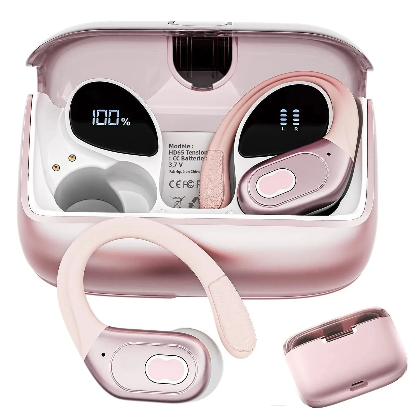 Écouteurs sans fil sportifs GDLYL HD65 avec micros, commande par bouton, affichage LED de la puissance, son stéréo haute fidélité, Bluetooth 6.0, écouteurs TWS