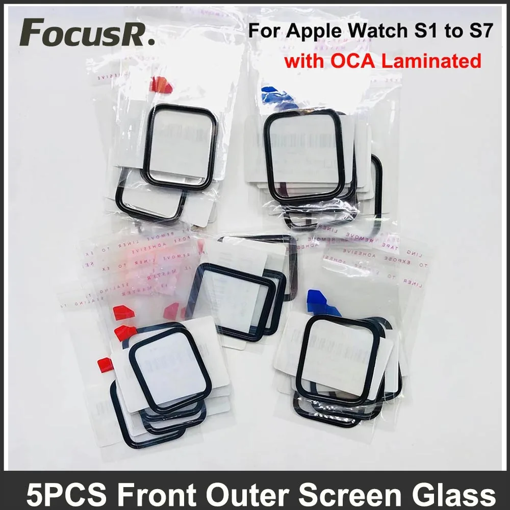 

5pc/lot OCA with Front Screen Glass Repair Replacement for Apple Watch Series 1 2 3 4 5 6 SE 7 8 S7 41mm 45mm Outer Glass Lens