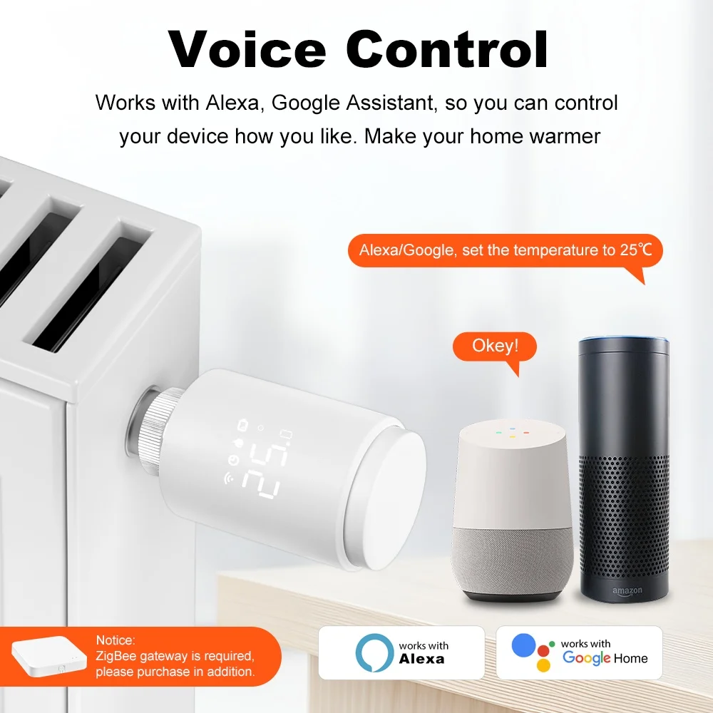 Manhot ZigBee Thermostat Radiator Actuator Smart TRV Thermostat Valve Programmable Temperature Controller Works with Tuya Alexa