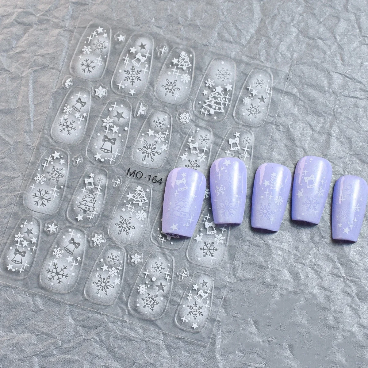 Pegatinas de decoración de uñas de Navidad, calcomanías de copos de nieve huecos blancos con purpurina 5D, Año Nuevo