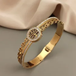 New Tree of Life Horseshoe Zircon Gold Plated Bracelet, High Quality Waterproof Silver Women's Bracelet, Wedding Jewelry